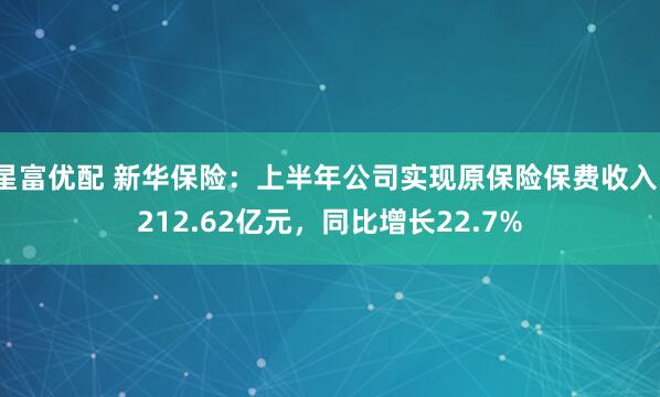 星富优配 新华保险：上半年公司实现原保险保费收入1212.62亿元，同比增长22.7%